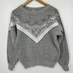 Vintage Ultra Sweats Gray Bandana Paisley Rhinestone Sweatshirt Made in USA M