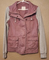 LA HEARTS Womens Mixed Media Jacket Hoodie Mauve Pink Gray Utility Cargo Small S