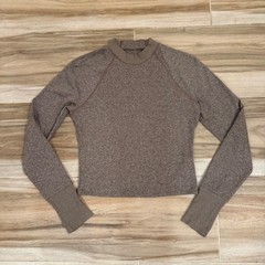 Athleta Momentum Mock Neck Long Sleeve Top Brown Heather Thumbholes Small