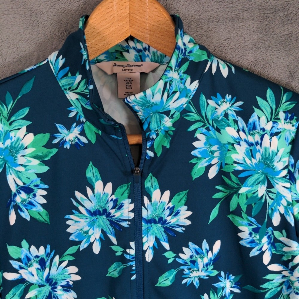 Tommy Bahama Active Floral Zip Front Jacket Sz Small Teal Women Golf Casual