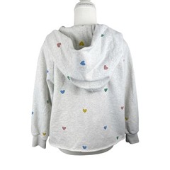 Storia Sweater Women Small Grey Hearts Print Cropped Pullover Oversized Hood