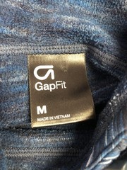 GapFit Hoodie Sweatshirt Womens Medium Blue Striped Fleece Pullover Zip Pockets