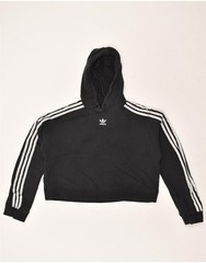 ADIDAS Womens Crop Hoodie Jumper UK 8 Small Black Cotton QK15