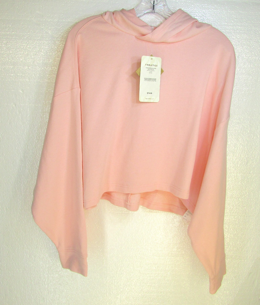 Fabletics Women M Fleur Cropped Pullover Hoodie Pink Lightweight Athleisure NWT