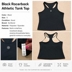 Women’s S Black Racerback Tank Scoop Neck Built-In Bra Stretch Poly/Spdx