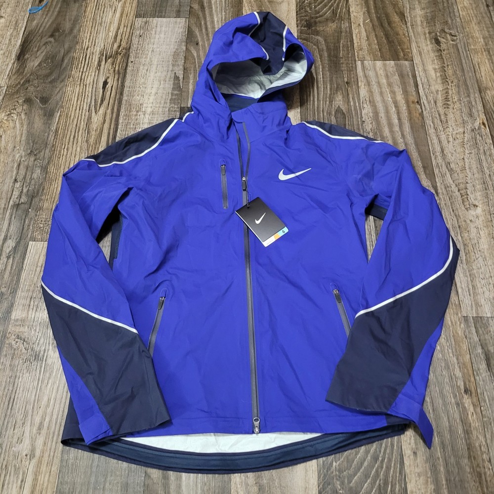 Nike Womens Hyper Shield Light Running Jacket Nylon Hood Size Medium Blue