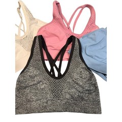 VS Sports Bra M Gray Blue Pink Cream Lot Bundle 4 Strappy Back Workout Comfy