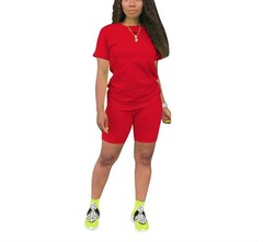 Women’s 2 Piece Casual Fashion Sports Solid Color Suit short Sleeve top and P…