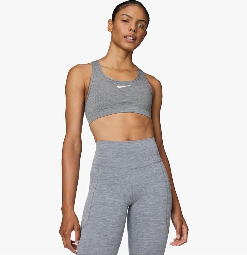 New Nike Women’s Swoosh Sports Bra Medium Support Grey/White DX6821-086 MEDIUM