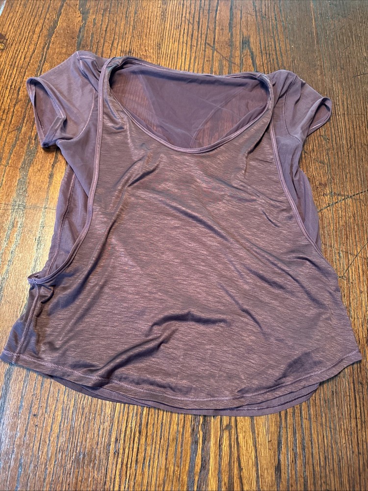 Lululemon Shirt Womens Small Plum Sheer Mesh Scoop Neck Cap Sleeve Athletic Top