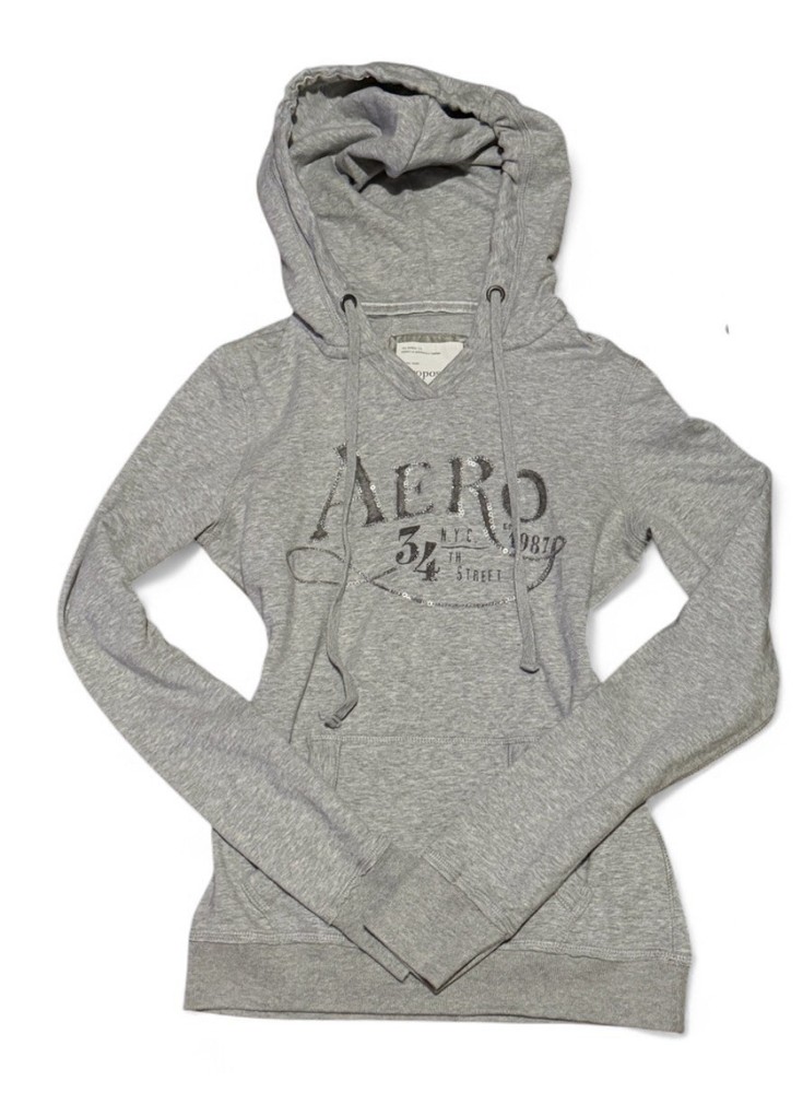 Vintage Y2K Aéropostale Grey Sequin Logo Hoodie Women’s