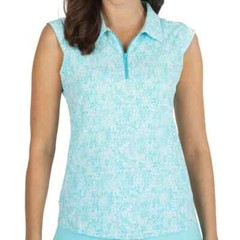 NWT IBKUL Abstract Skin Turquoise Sleeveless Polo Golf Shirt XS S M L XL XXL