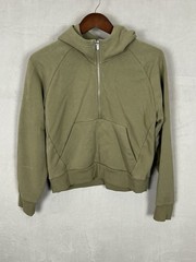 Athleta Forever Fleece Hoodie 1/2 Zip Women’s Small Green Cropped Fit Casual