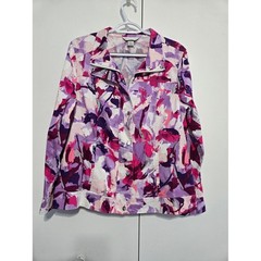 Christopher & Banks Floral Jacket Medium Pink Purple Snap Zip Cotton