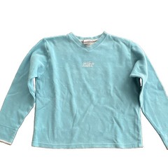Vintage 2001 Nike Women’s Y2K Aqua 100% Cotton V-Neck Embroidered Script Logo