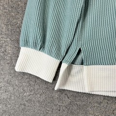OFEFEAN Womens Oversized Crew Neck Sweater, XL, Light Blue Green White Trim NWT