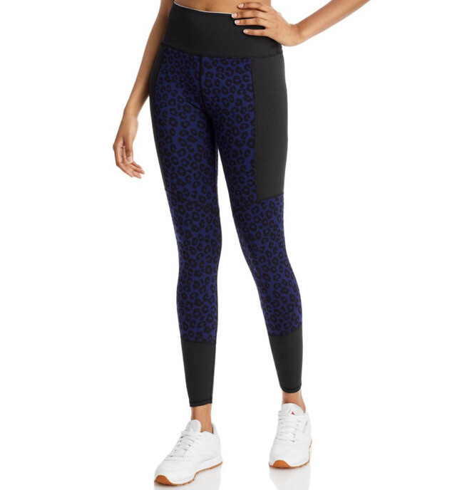 New Aqua Womans Sz Small Animal Print Jacquard Mixed Media Athletic Leggings NIB