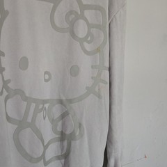 Hello Kitty Circle Graphic Logo Gray Pullover Fleece Hooded Hoodie Womens XL