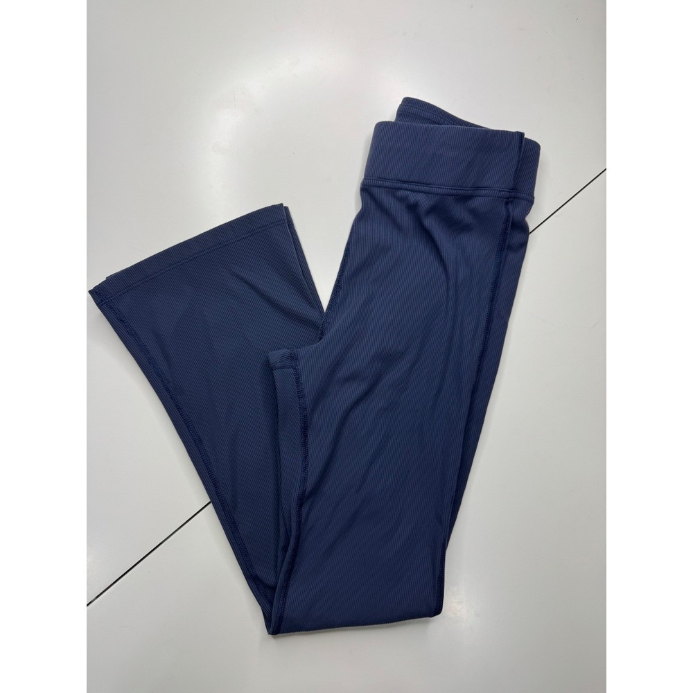 Outdoor Voices Ribbed Flare Leggings Navy Blue High Rise Yoga Pants Womens XS/S