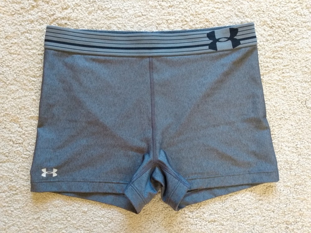 Under Armour Medium Women 3″ Shorty Compression Shorts HeatGear Gray 1270720 EUC