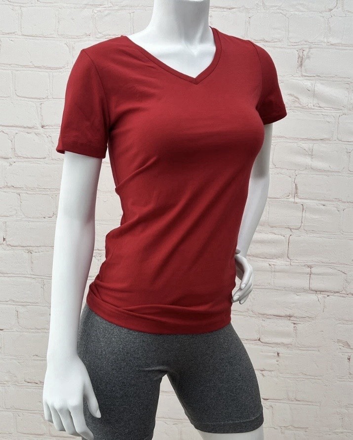 Bespoke Sport Women’s V-Neck Jersey T-Shirt Red Slim Fit Stretch Size S