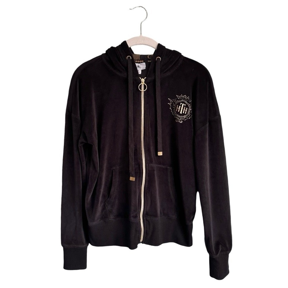 Disney Parks Hollywood Tower of Terror Black Gold Velour Tracksuit Hoodie Small