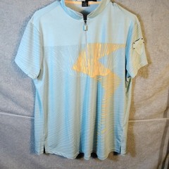 Jamie Sadock Polo Shirt Womans Size XL Blue Sky Orange Abstract Short Sleeve Zip