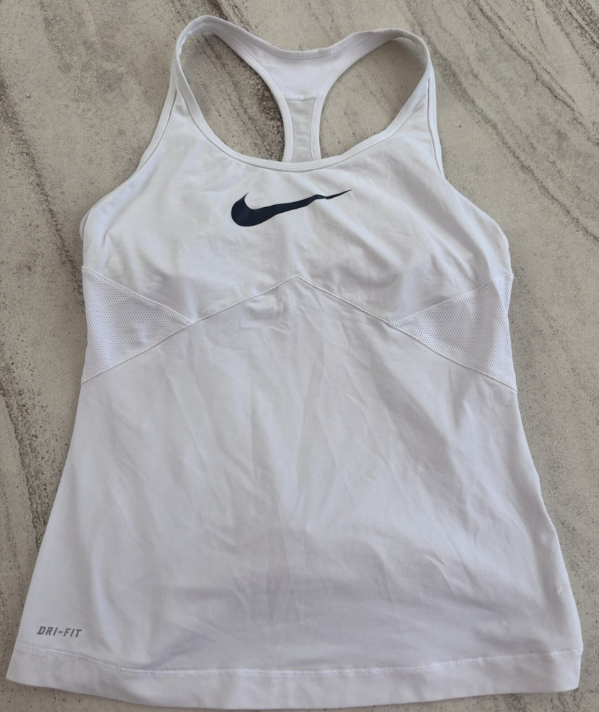 Nike Dri-Fit Women’s Racerback Tank Top W/ Built In Bra White W/ Logo Size M
