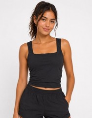 Athleta Women’s Black Square Neck Cropped Tank Top Stretch Yoga Size XS
