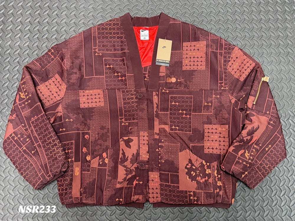 NIKE WMNS NAOMI OSAKA JACQUARD OVERSIZED BUTTON JACKET BURGUNDY FV7795-652 SZ XL