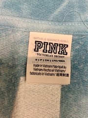 Victoria Secret PINK Blue White Tie-Dye Zip Up Embroidered Lettering Sweatshirt