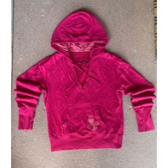 Arizona Jean Co Pink Fleece Hoodie Lace Up V-Neck Fleur De Lis Patch Large