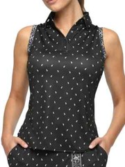 NWT BELYN KEY Black Bandana Print Action Sleeveless Golf Shirt XS S M L XL XXL
