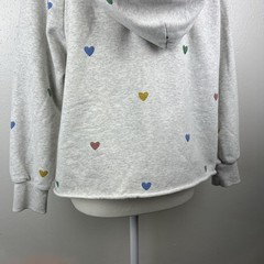 Storia Sweater Women Small Grey Hearts Print Cropped Pullover Oversized Hood