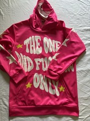 The One And F—king Only Hooded Sweat Shirt Pink With Stars On Sleeve Size-S