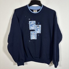 Vintage Women Large Blue Snowman Embellished Sweatshirt Grandmacore Eclectic