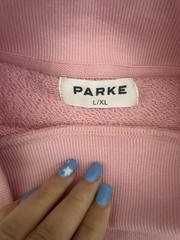 PARKE Varsity Mockneck Sweetpea Pink Stripe Sweatshirt Heritage Size L/XL NEW