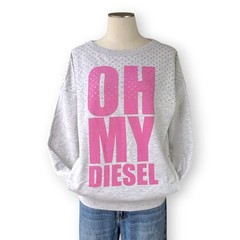 Diesel “OH MY DIESEL” Y2K Grey Logo Sweatshirt Rhinestone Stars Oversized Jumper