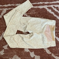 Fabletics 2 Piece Beige Cream Leopard Print Leggings & 1 Shoulder Sports Bra