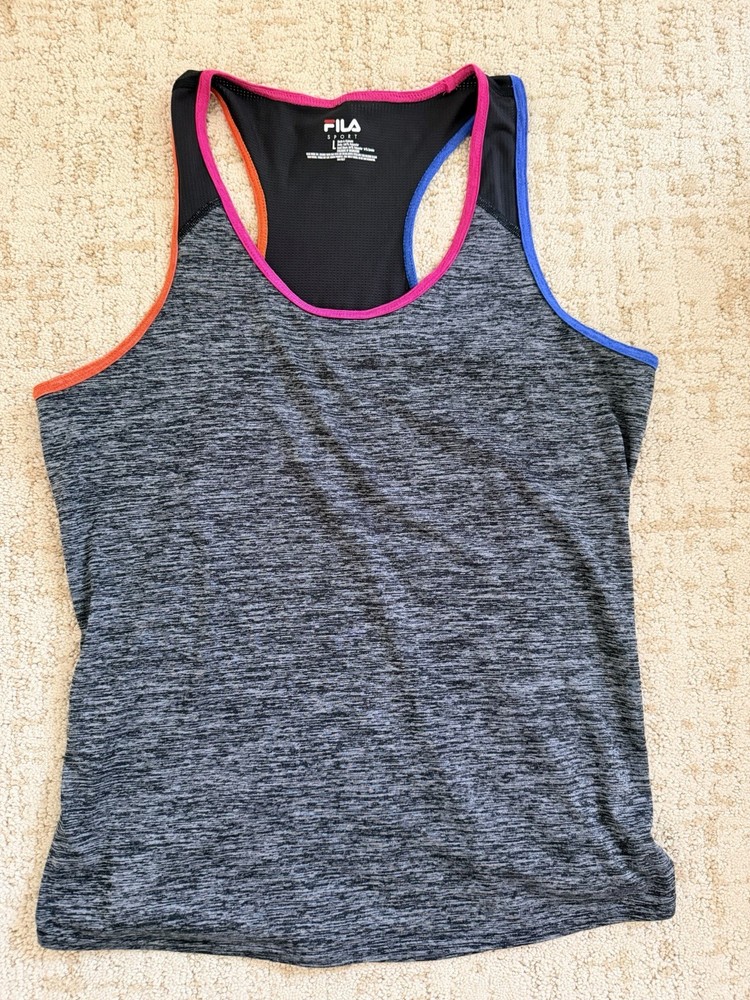 Fila Sport active Colorblock tank gray pink orange blue black. L
