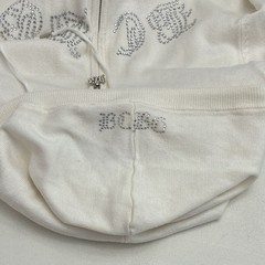 BCBGMAXAZRIA White Rhinestone Logo Full Zip Hooded Hoodie Pockets Women’s S