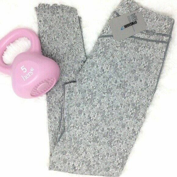 NEW GYMSHARK Compression Fit Fleur Texture Leggings Charcoal Marl Grey Size M
