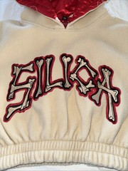 SILICA Cropped Fleece Beige Tan Hoodie Hearts Streetwear embroidered Size M