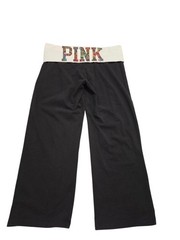 Vintage Y2K VS Pink Foldover Yoga Capri Rainbow Snake Print Logo Size Small