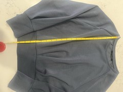 T Tahari Women Navy Blue Banded Sweatshirt s small Soft Cropped Boxy Fit