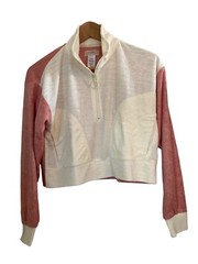 NWT L*Space Best Life Crop Pullover Half Zip Pockets Terry Cloth Pink Cream XS