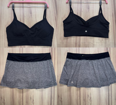 Lululemon Align Sweetheart Bra Pace Rival Tall 15″ Skirt Set Black Gray Sz 12
