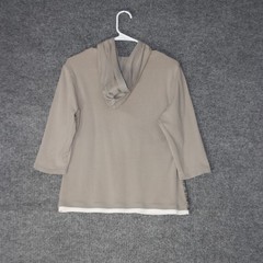 Y2K Grunge Hoodie Womens PL Tan Paisley Quarter Zip 3/4 Sleeve Top Fleur de Lis
