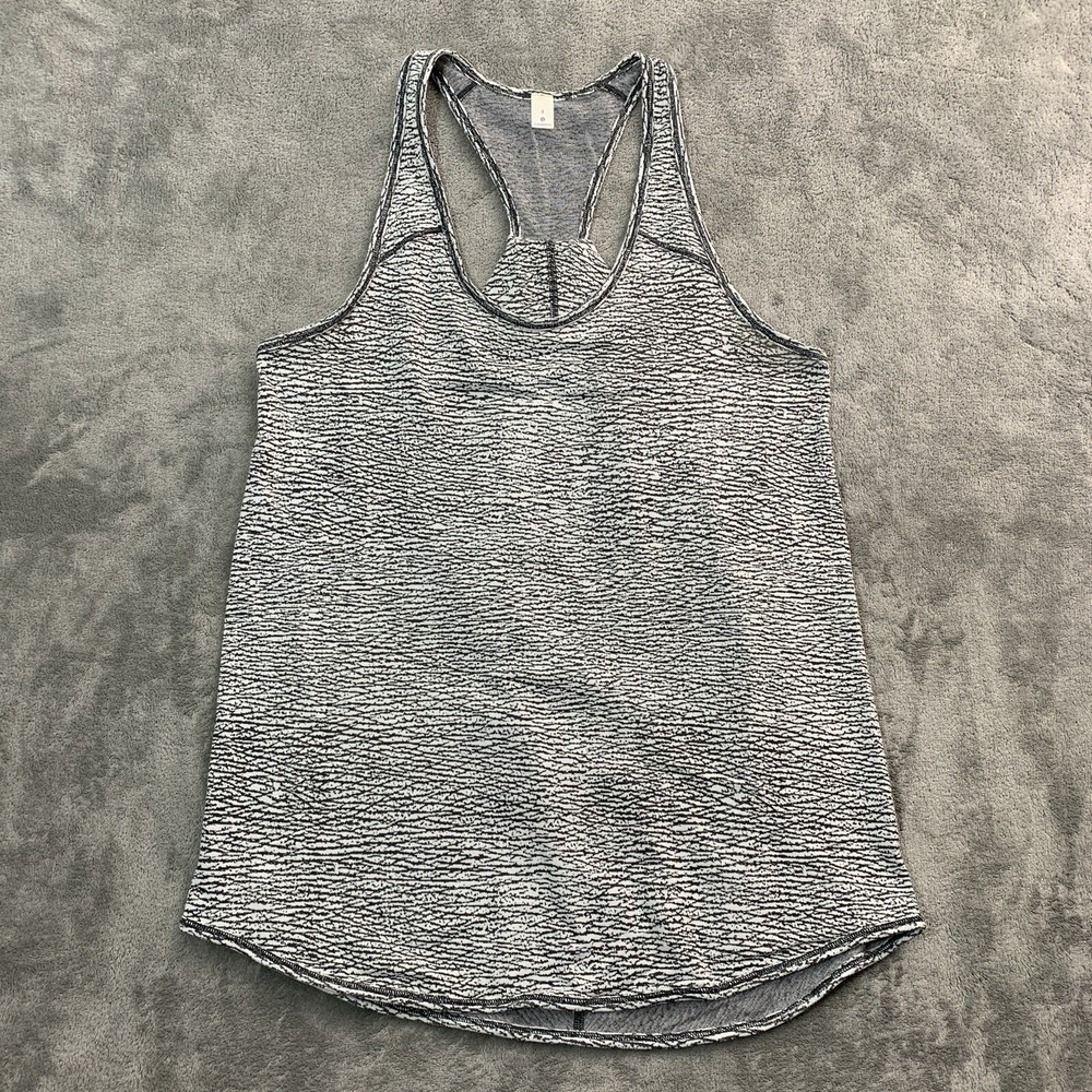 Lululemon Top Womens 4 Essential Tank Sheer Luon Pebble Jacquard White Black Gym