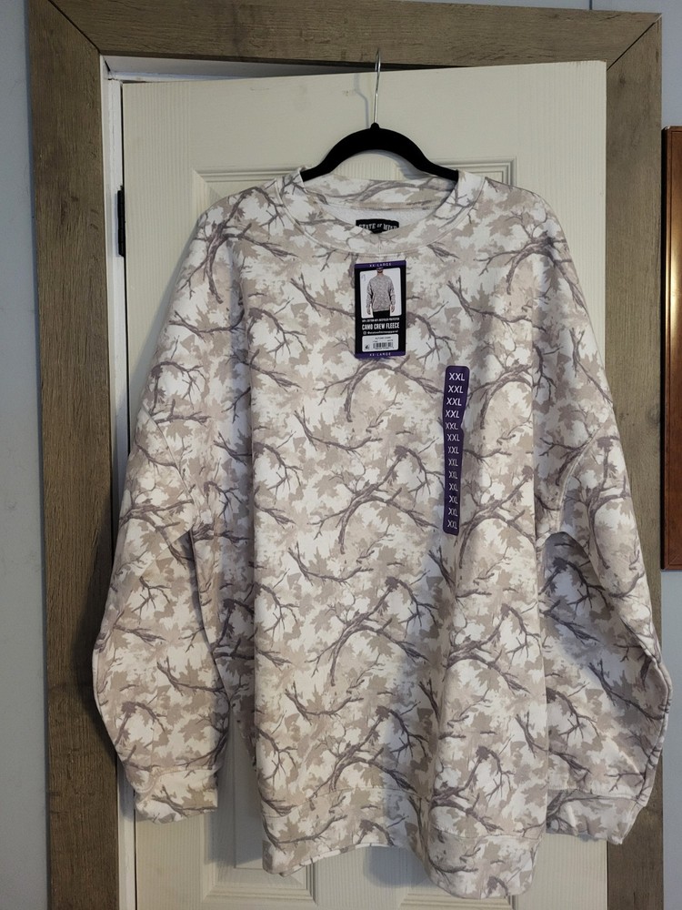 Soft State O Mine Camo Crew Fleece Sweat shirt. Size XXL. Autumn Camo. NWT.